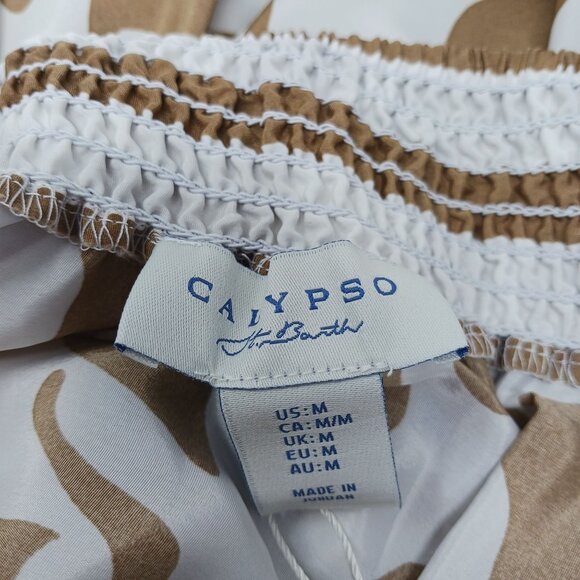 Calypso St. Barth Tiered Maxi Skirt Brown White Floral Elastic Waist Size Medium - Picture 5 of 11